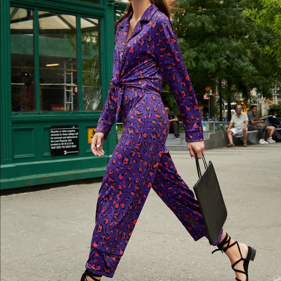 Terez Electric Cheetah Wide Leg Pants Blue Purple - Picture 8 of 16